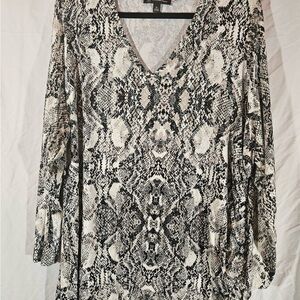 INC International Concepts Snake Print V-Neck Tunic - Black & Cream